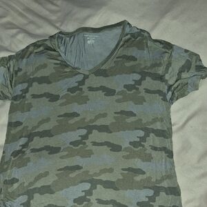 American Eagle Outfitters Camo V-Neck Top - Green and Gray